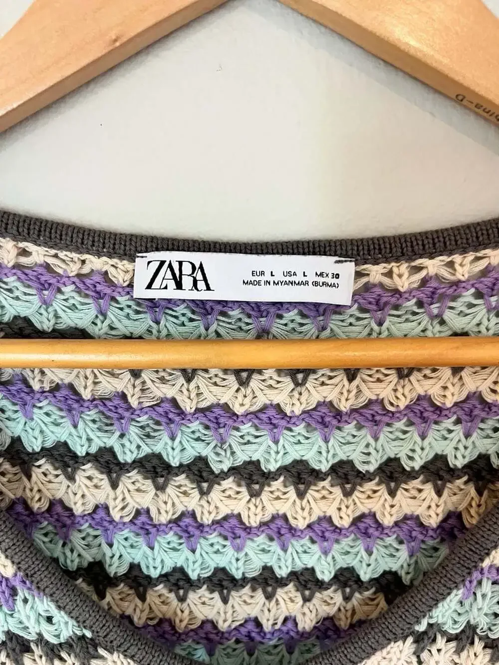 Zara, Y2K Cropped Multi Colored Striped Open Knit V-Neck Sweater,Boho,Festival,L
